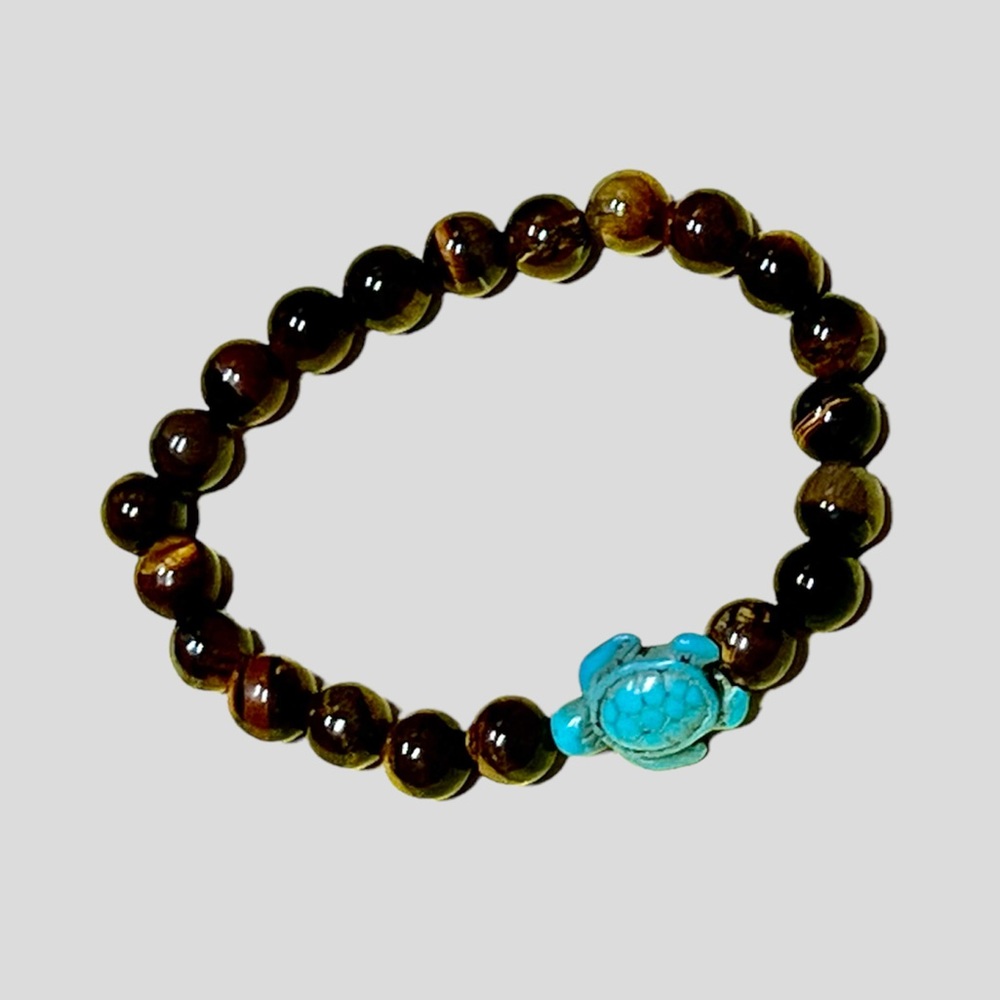 Sea turtle turquoise stone beaded stretch bracelet